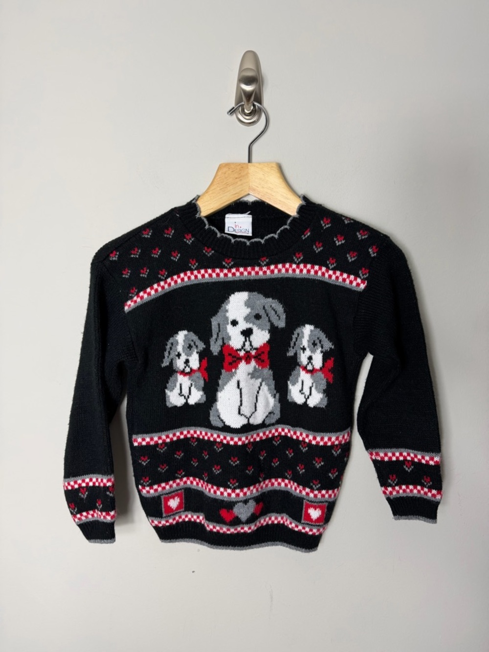 Vintage Kids Girls Doggie Bulldog Puppy Dog Sweater Floral Size Medium 7/8